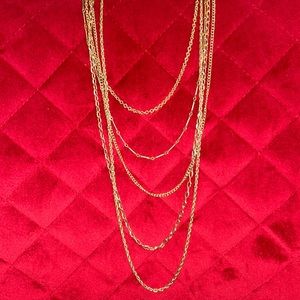 Vintage Gold-tone 5 Strand Waterfall necklace Beautiful Clasp